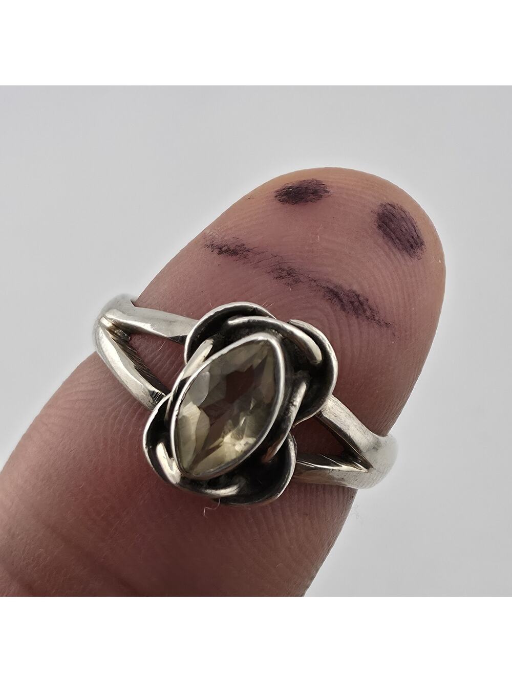 Sterling Silver Marquise Citrine Floral Ring Size 8 Jewelry Vintage Cute